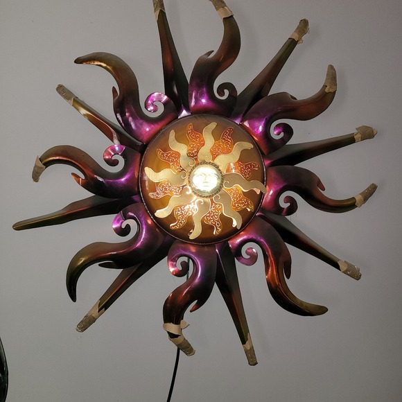 40" Laser Cut Metallic Sun Wall Lamp - Picture 2 of 4